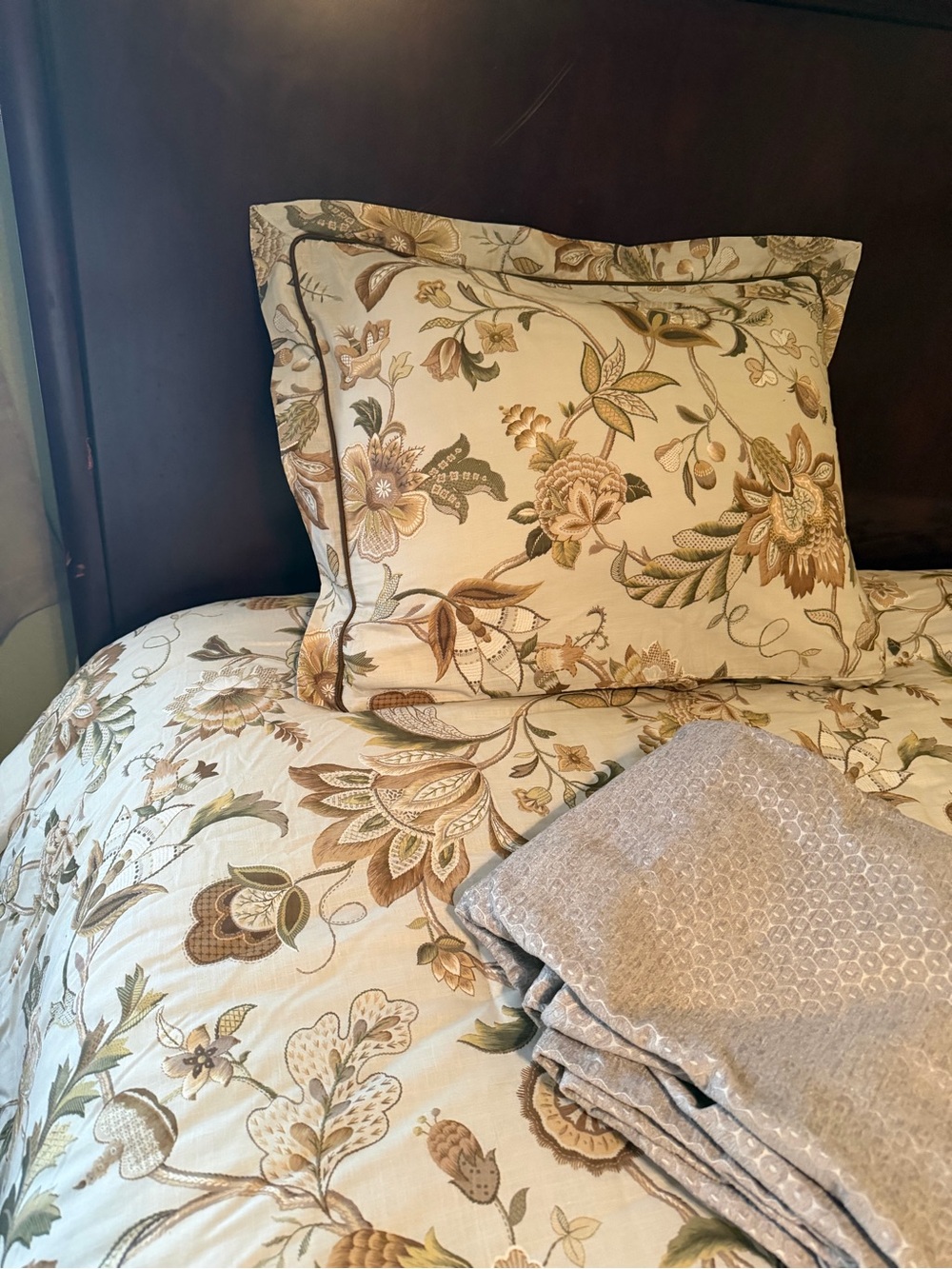 Rose Tree Cream Floral Comforter Set with Tan and Green Accents